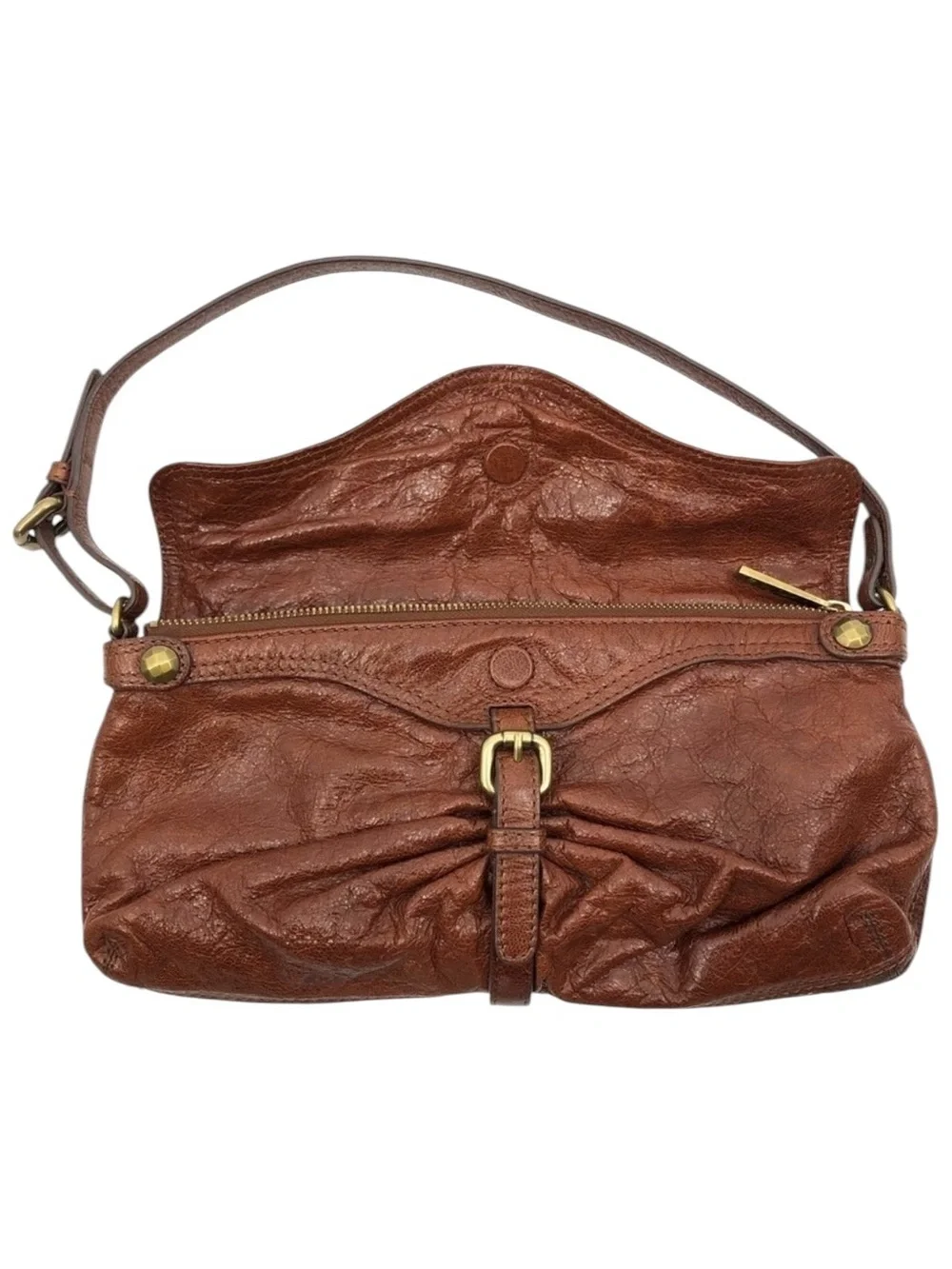 Kooba Women’s Olivia British Tan Glazed Leather Baguette Bag Y2K Shoulder Purse